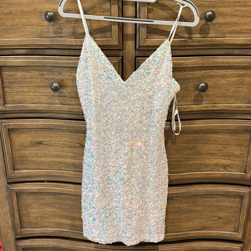 White/iridescent mini dress size small NWT